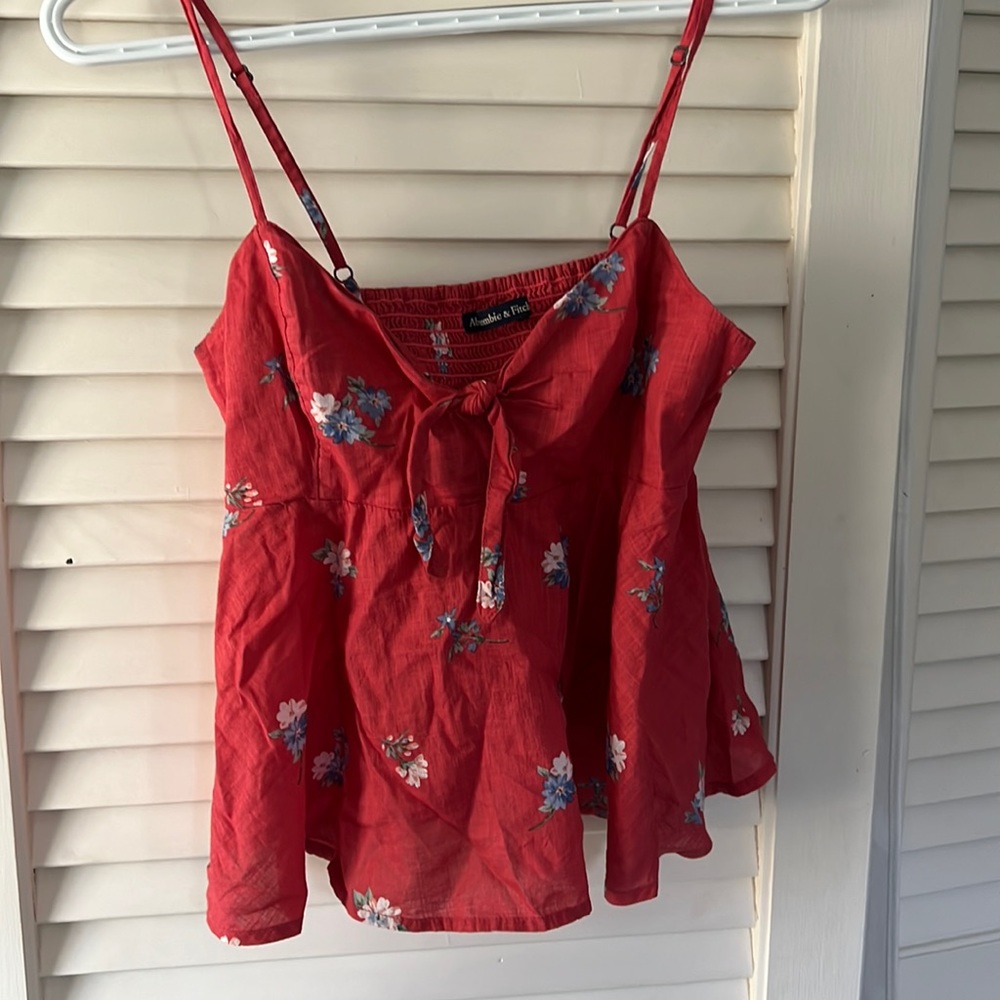 A&F linen tie front top